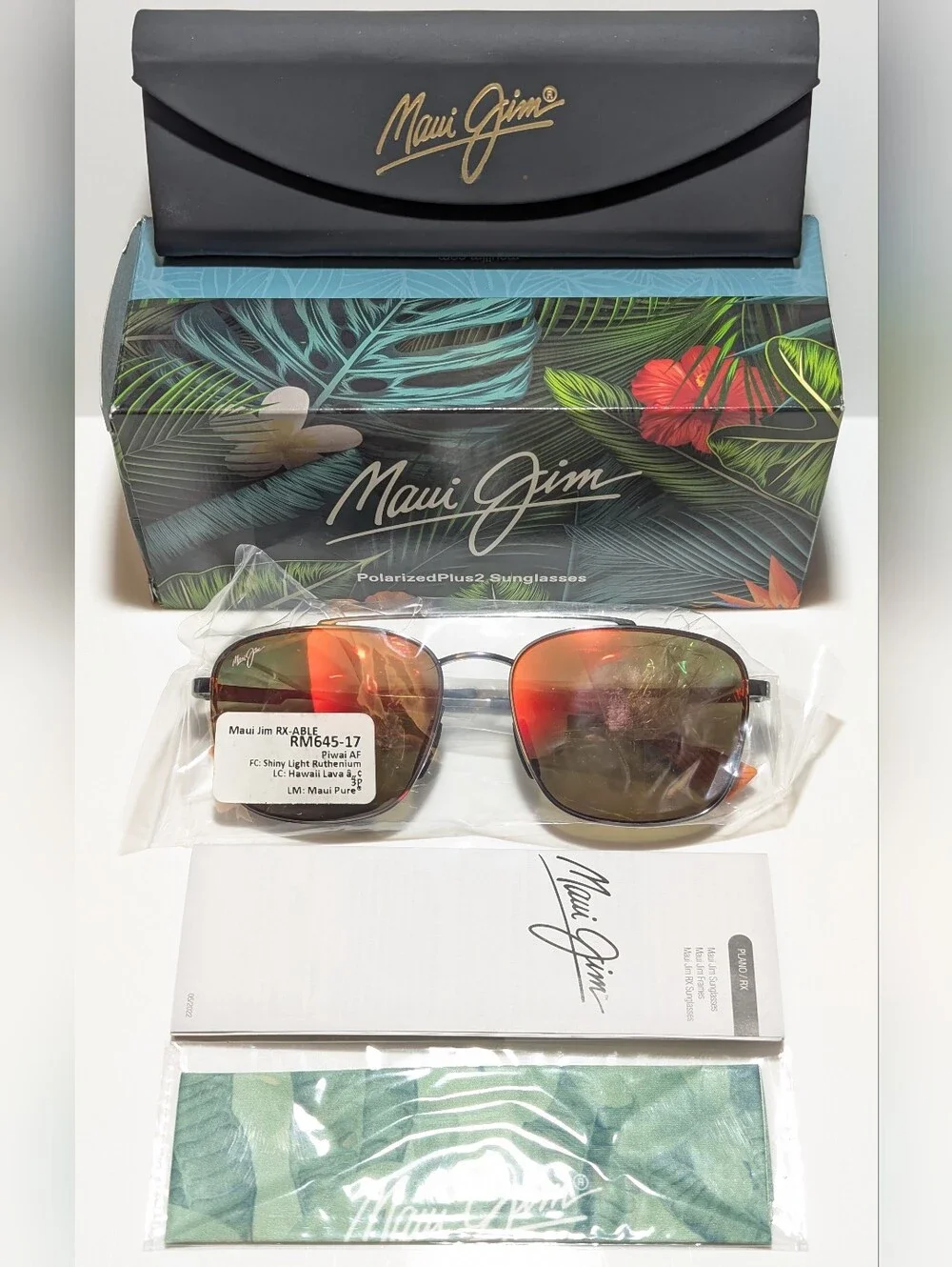 NEW Maui Jim Piwai Asian Fit Ruthenium Polarized Hawaii Lava Sunglasses RM645-17